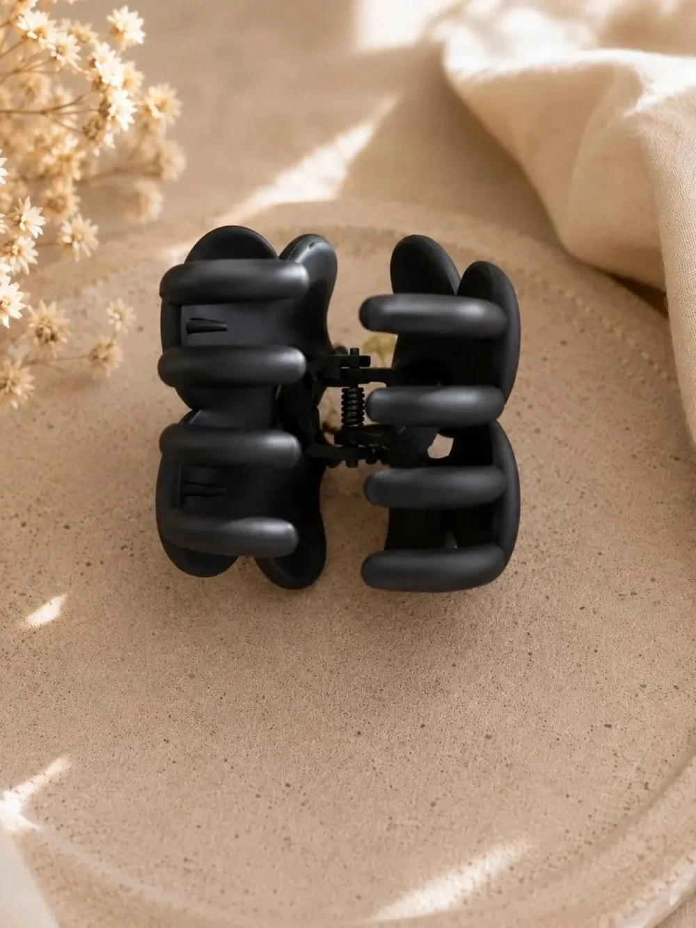 Black Flower Hair Clip with Gold Cross Chain Tassels